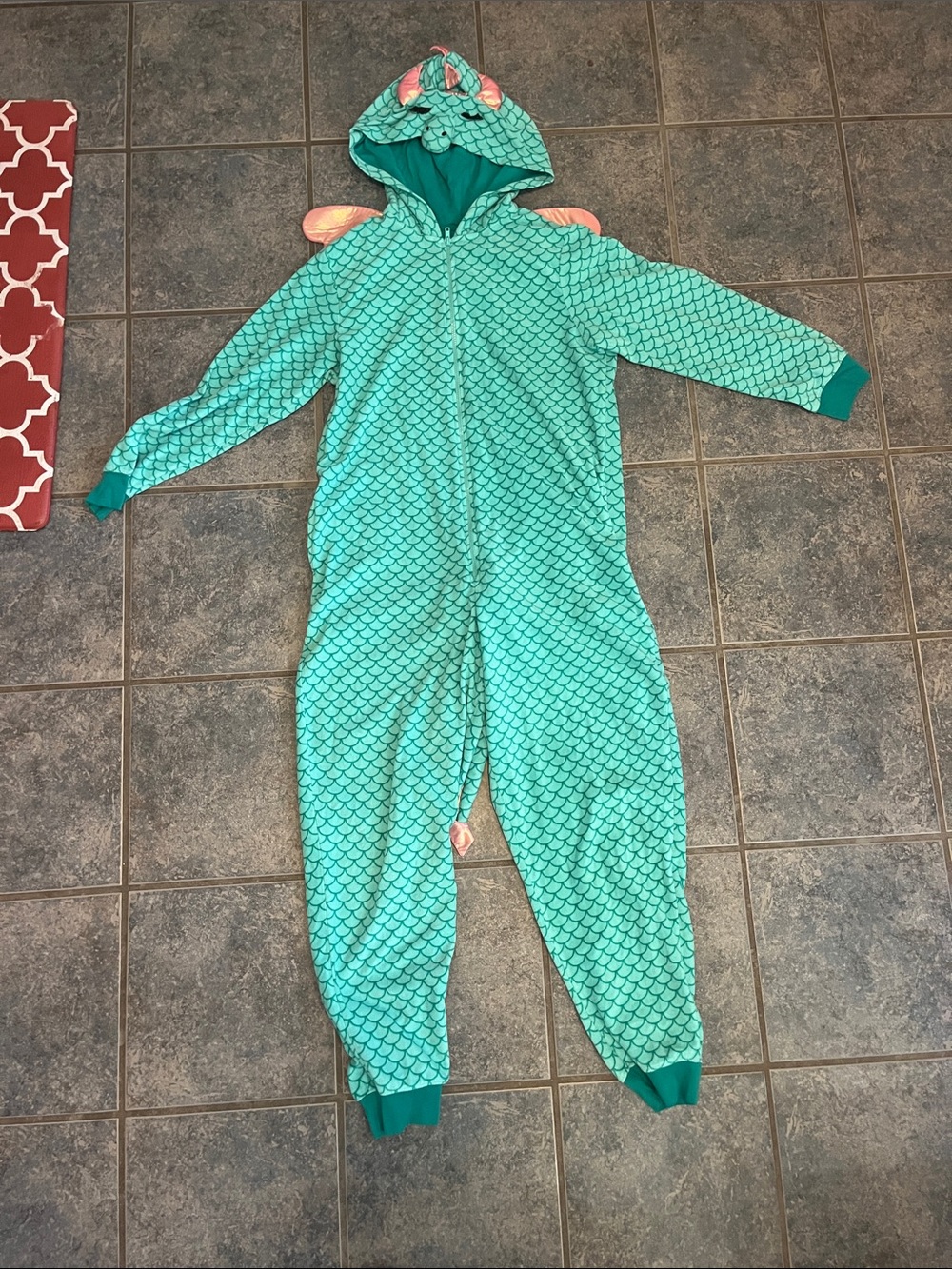 Xhilaration Teal Hooded Sleepwear Onesie with Front Zipper